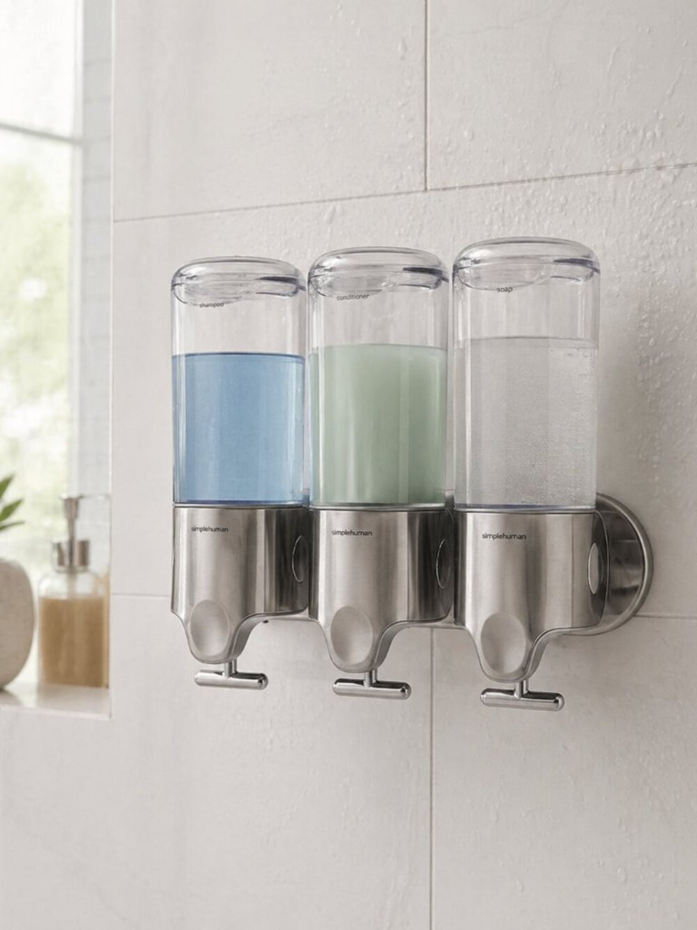 simplehuman Triple Wall Mount Shower Pump Dispenser 15 oz Stainless Steel NIB